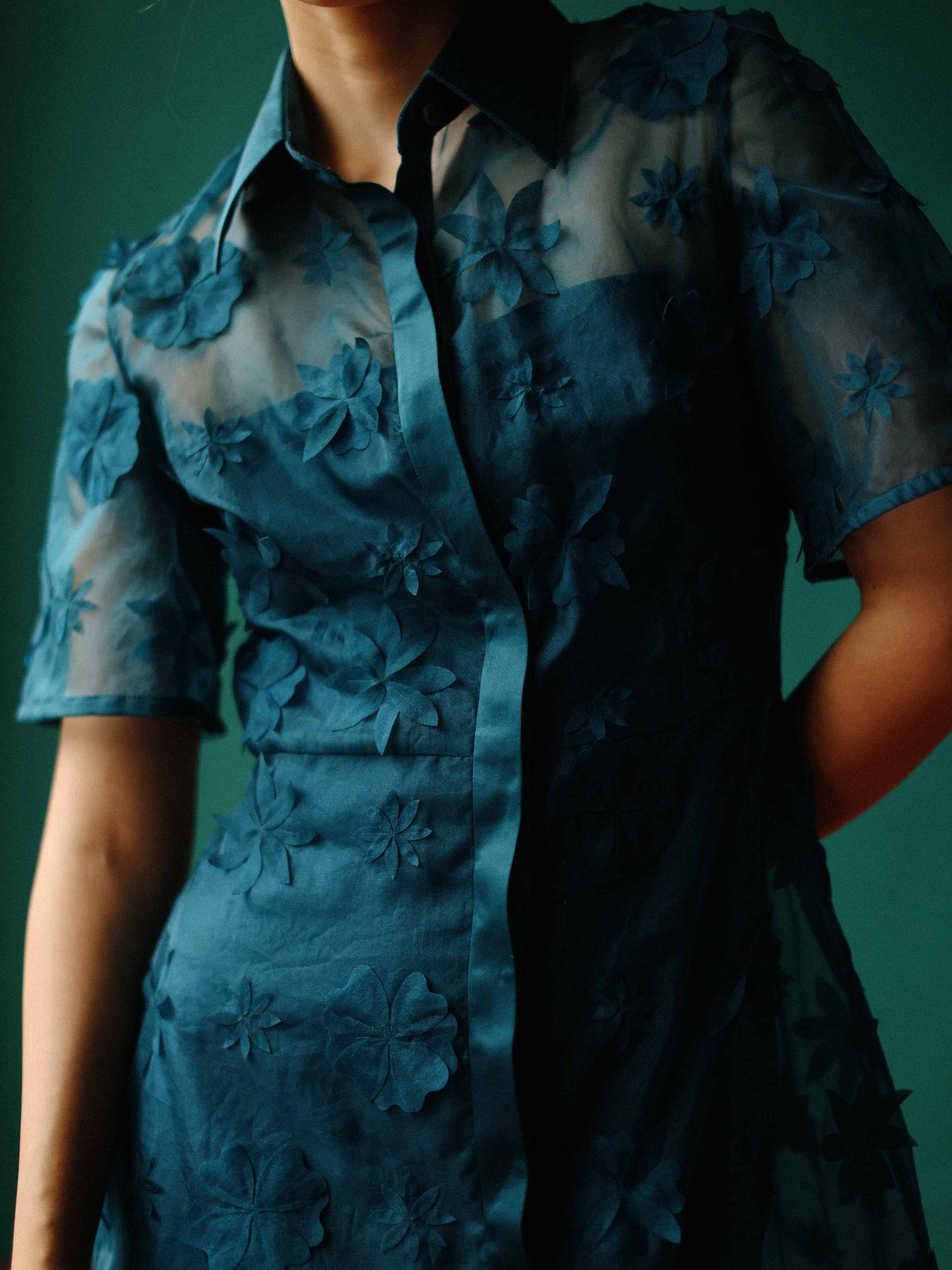 Organza bloom shirt dress