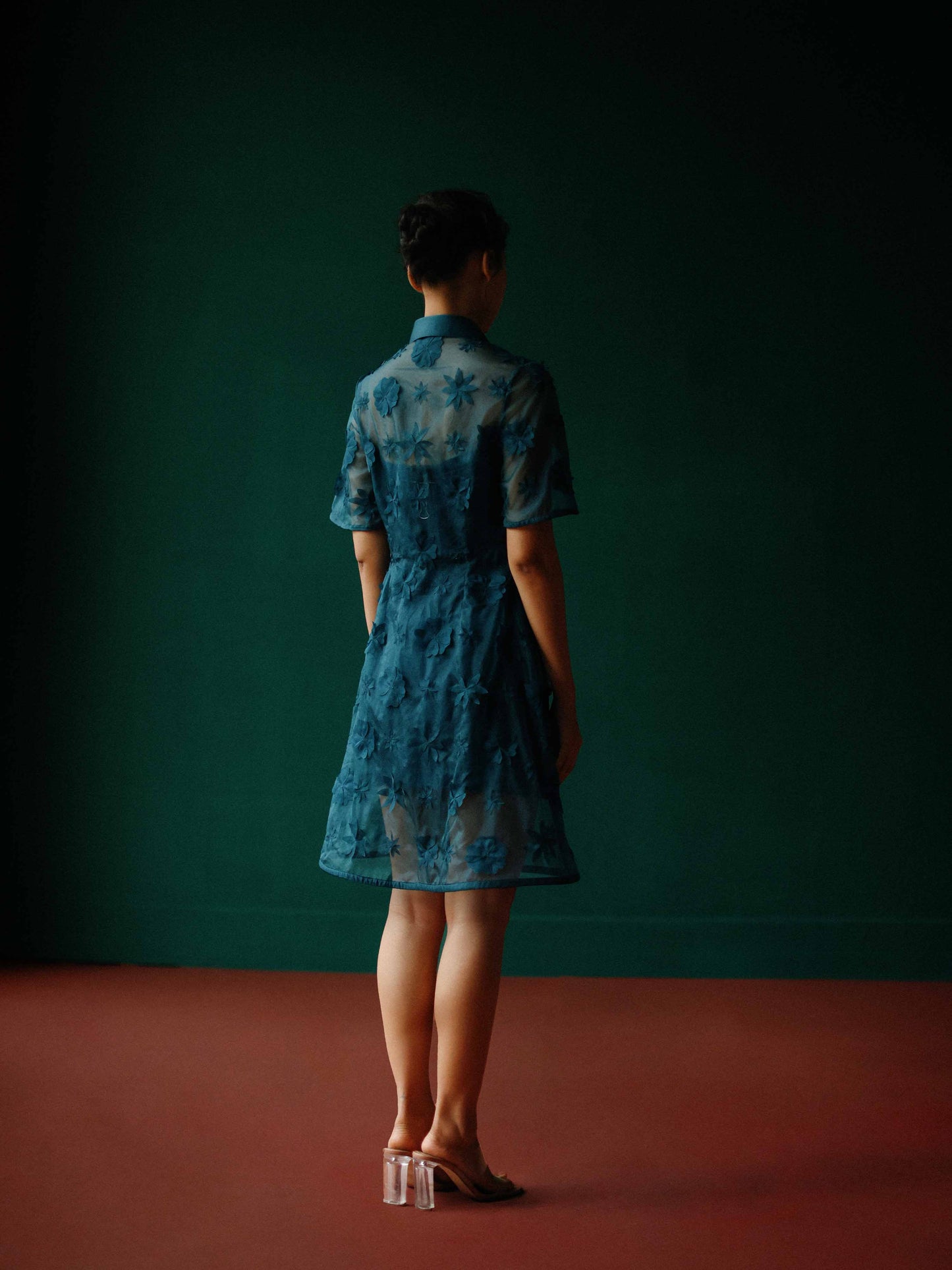 Organza bloom shirt dress