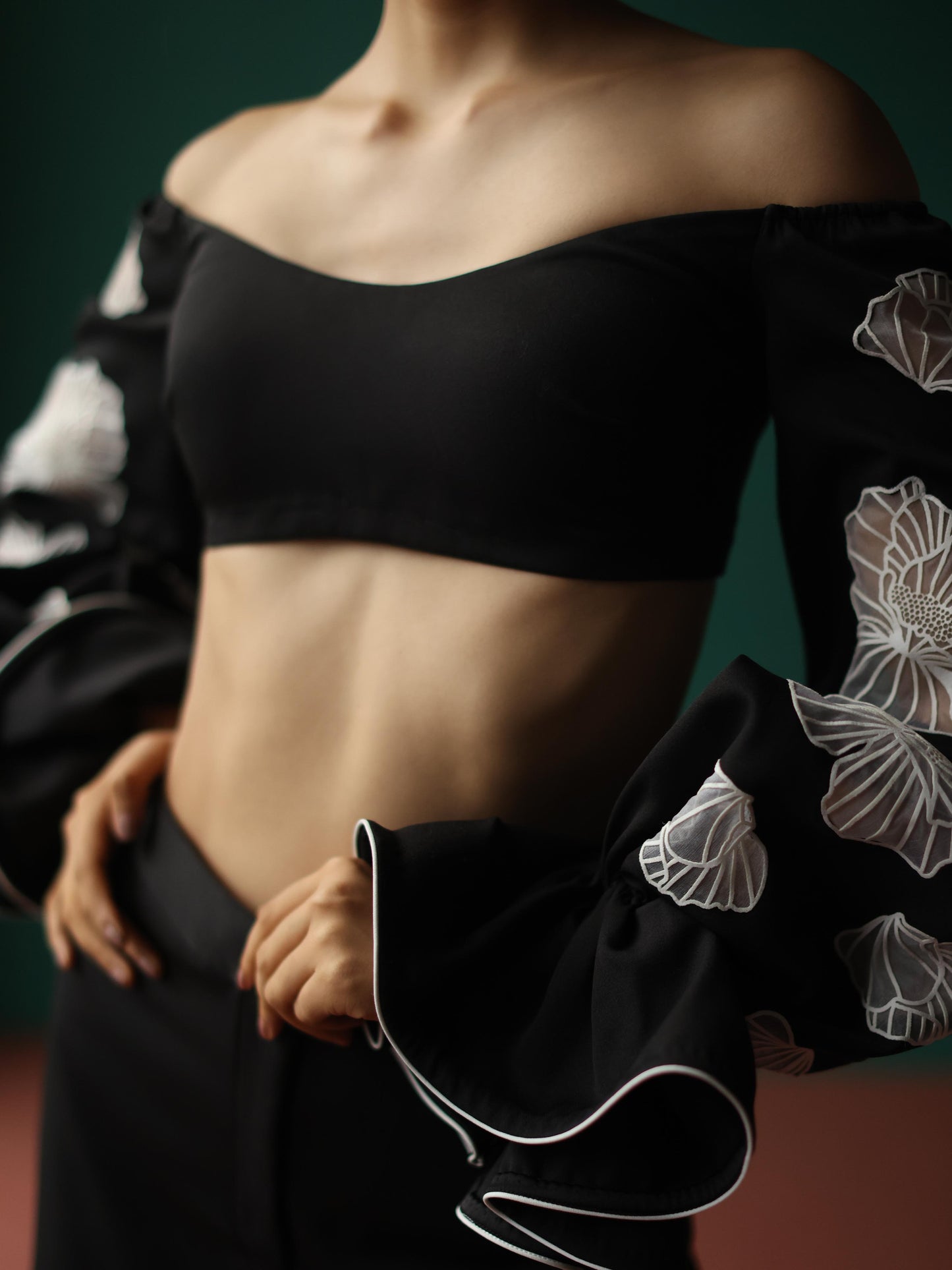 Off shoulder top with blouson sleeves