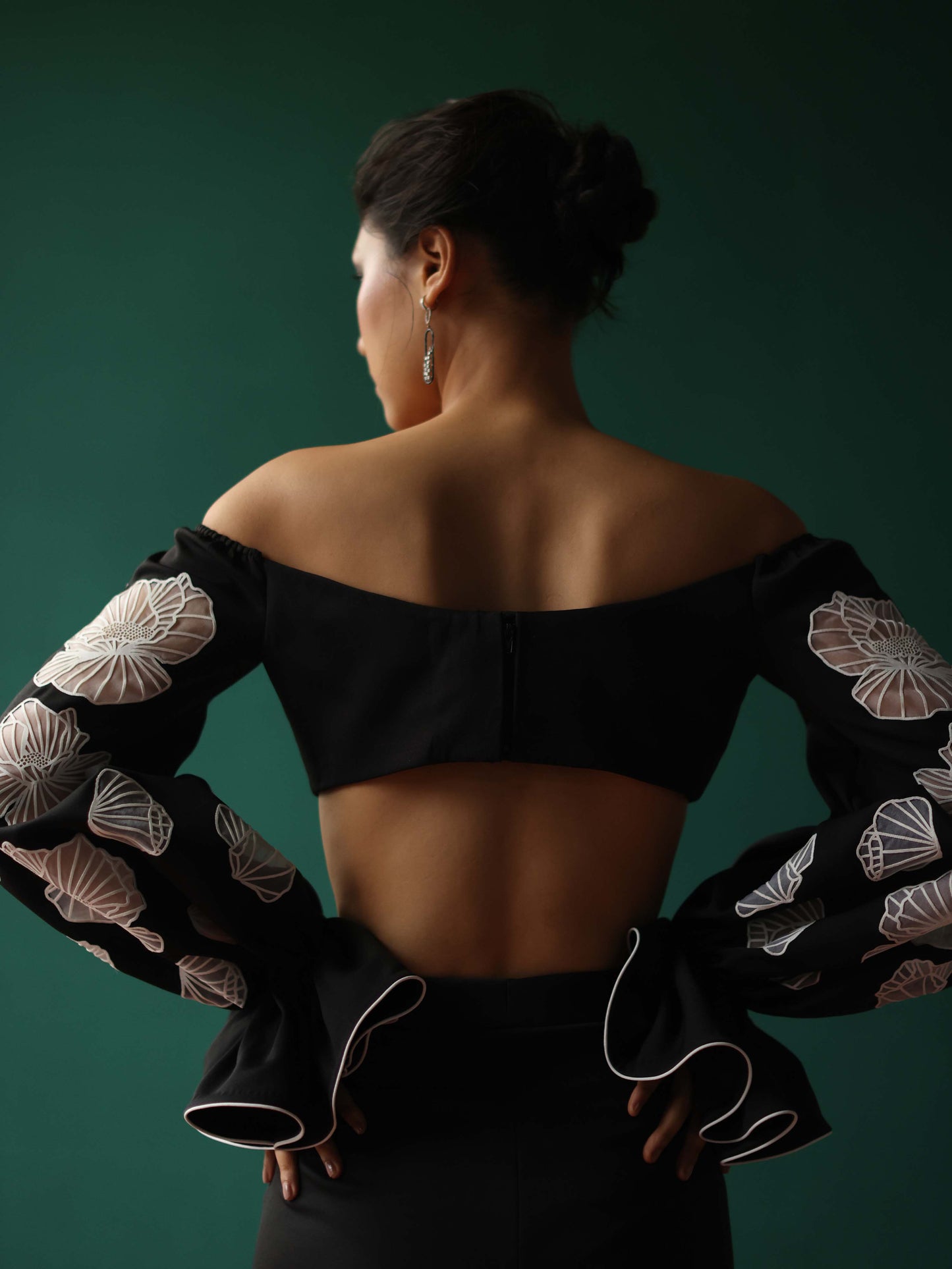 Off shoulder top with blouson sleeves