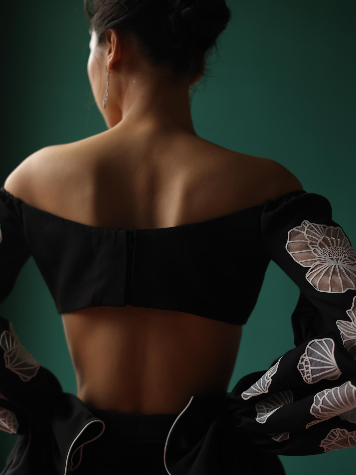 Off shoulder top with blouson sleeves