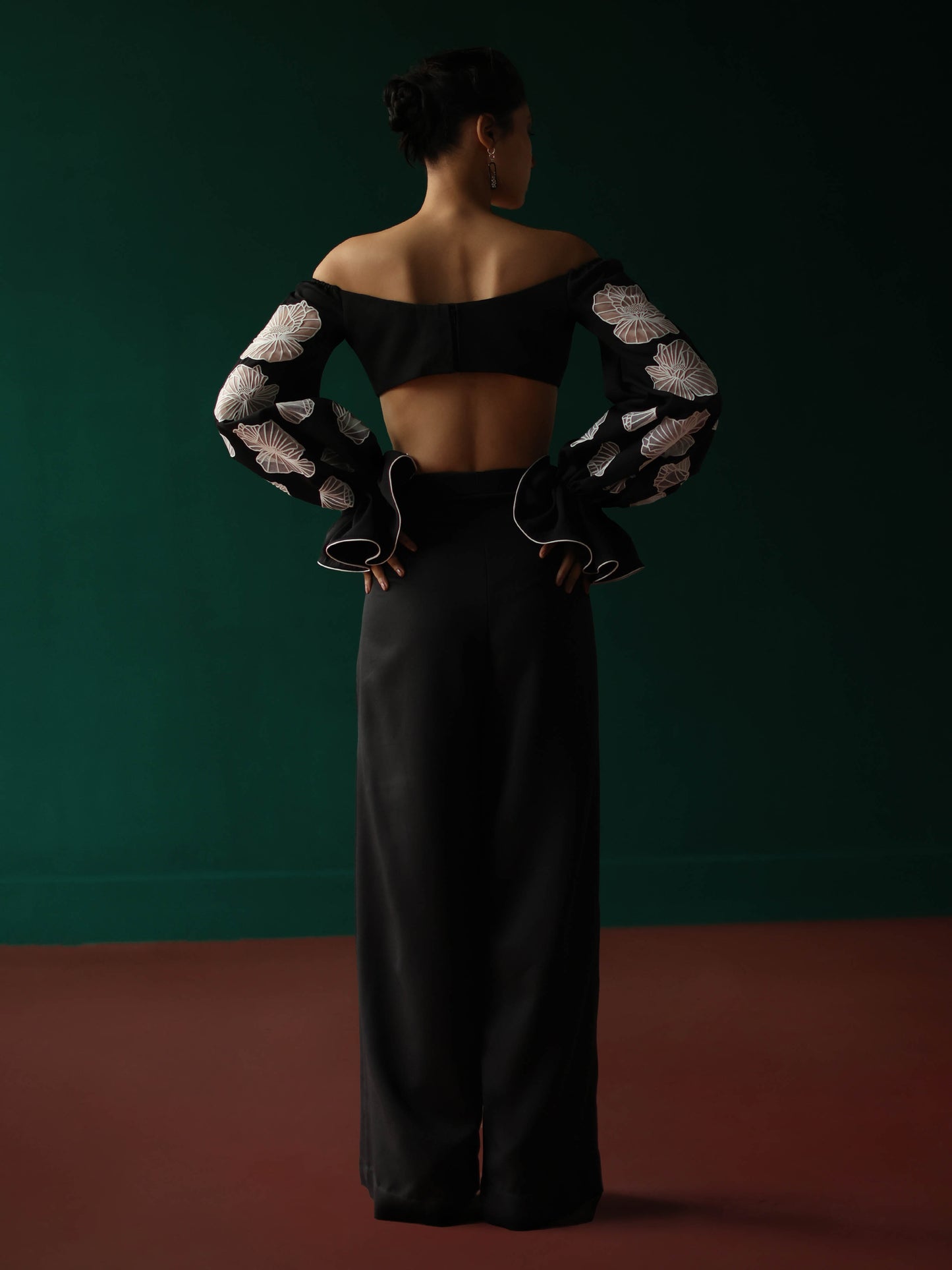Off shoulder top with blouson sleeves