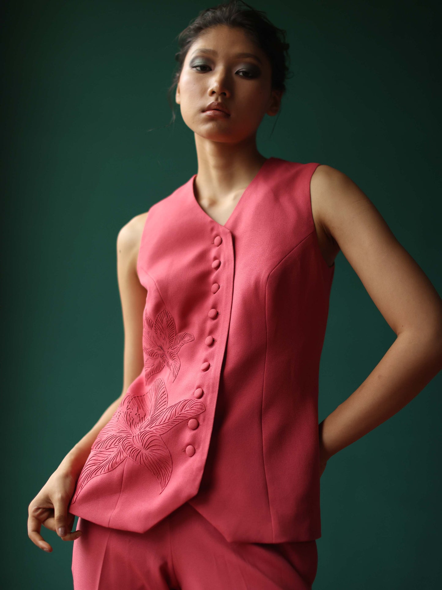 Waistcoat set with embossed lilies