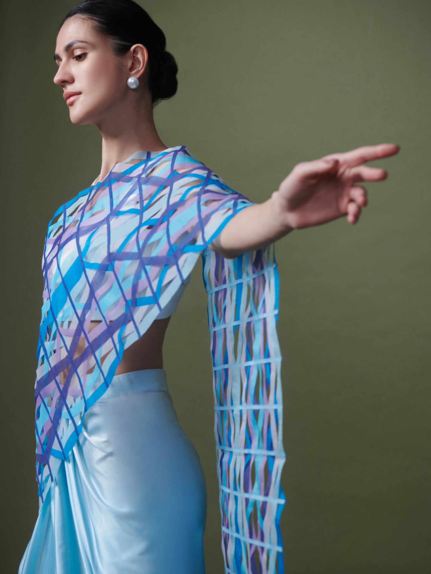 Polychromatic organza gauze saree