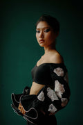 Off shoulder top with blouson sleeves