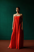 Strapless maxi dress with embossed lillies