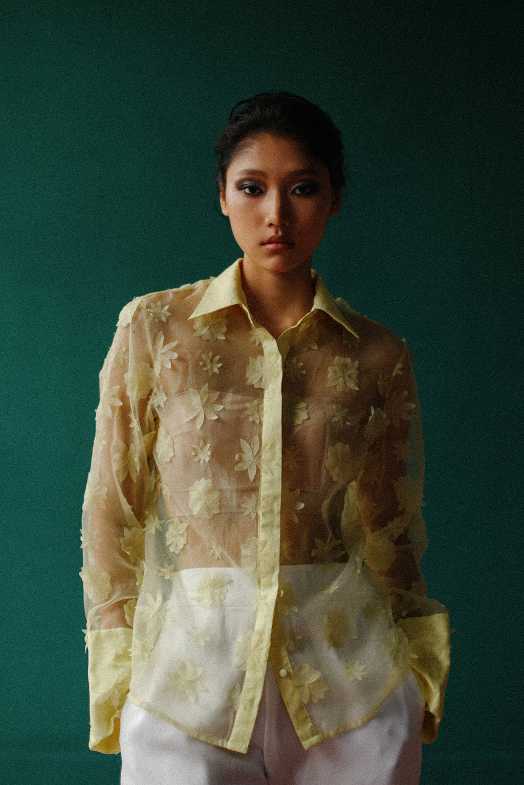 Lime organza bloom shirt