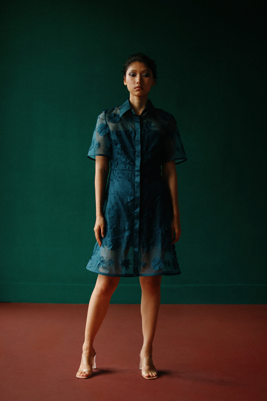 Organza bloom shirt dress