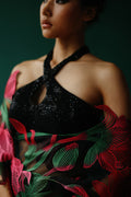 Sequinned halter cross blouse