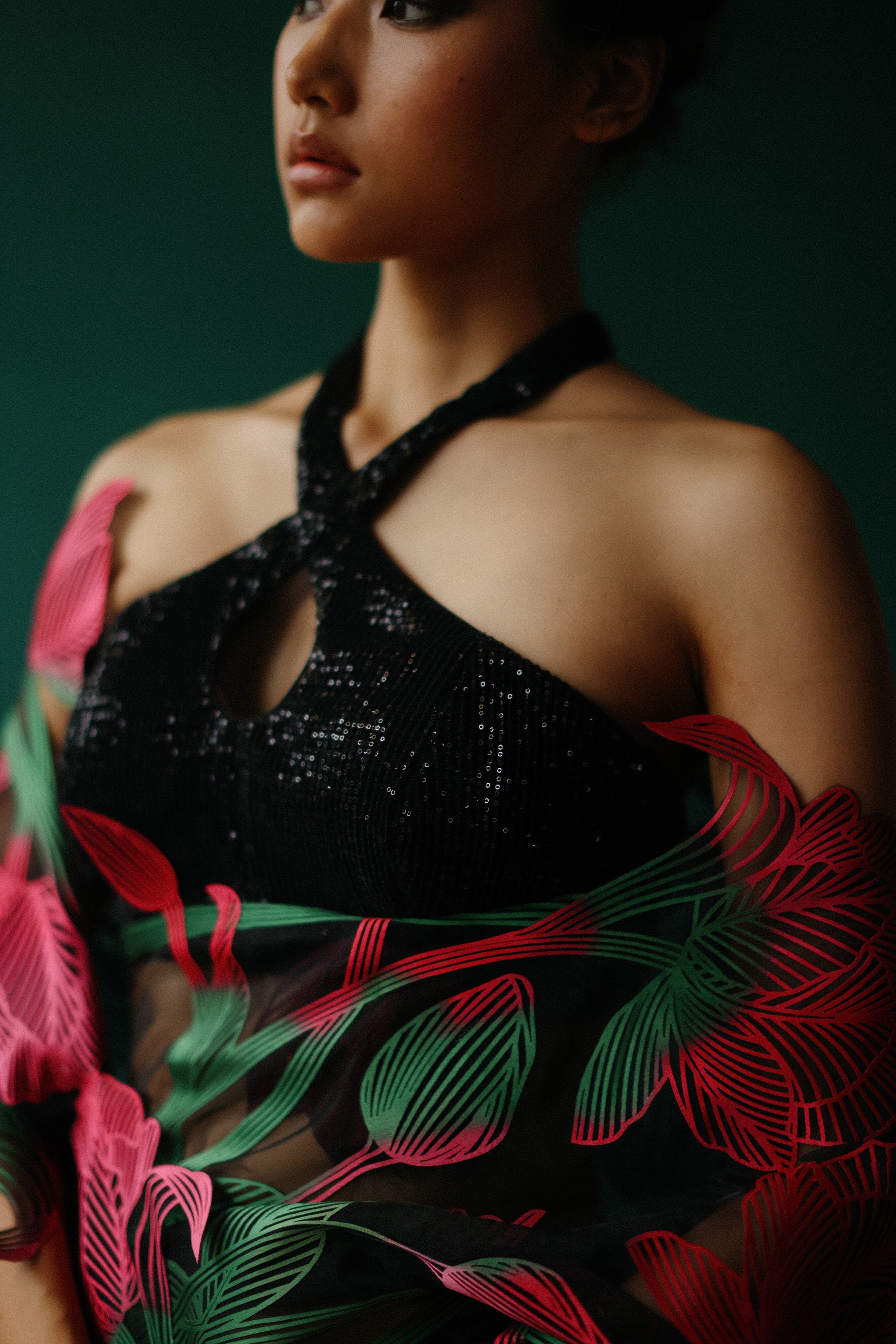 Sequinned halter cross blouse