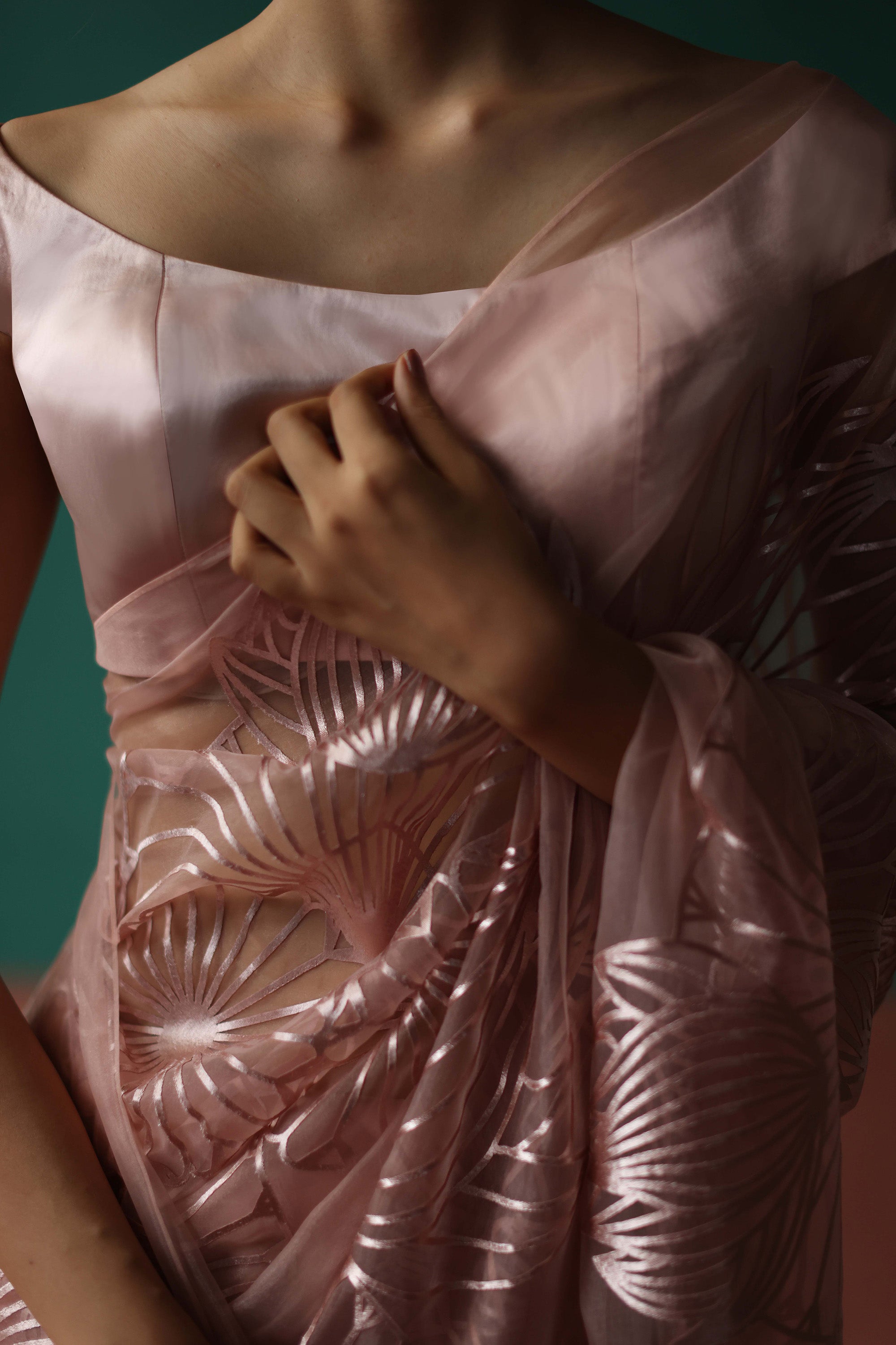 Rose gold off shoulder blouse