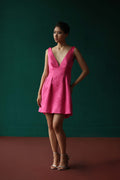 Sleek deep V dress with embossed roses