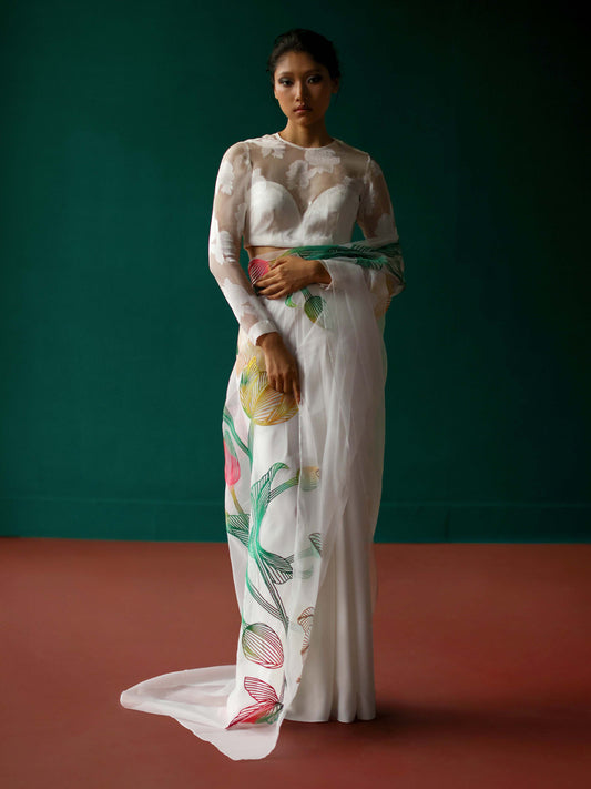 Organza floral jacquard blouse