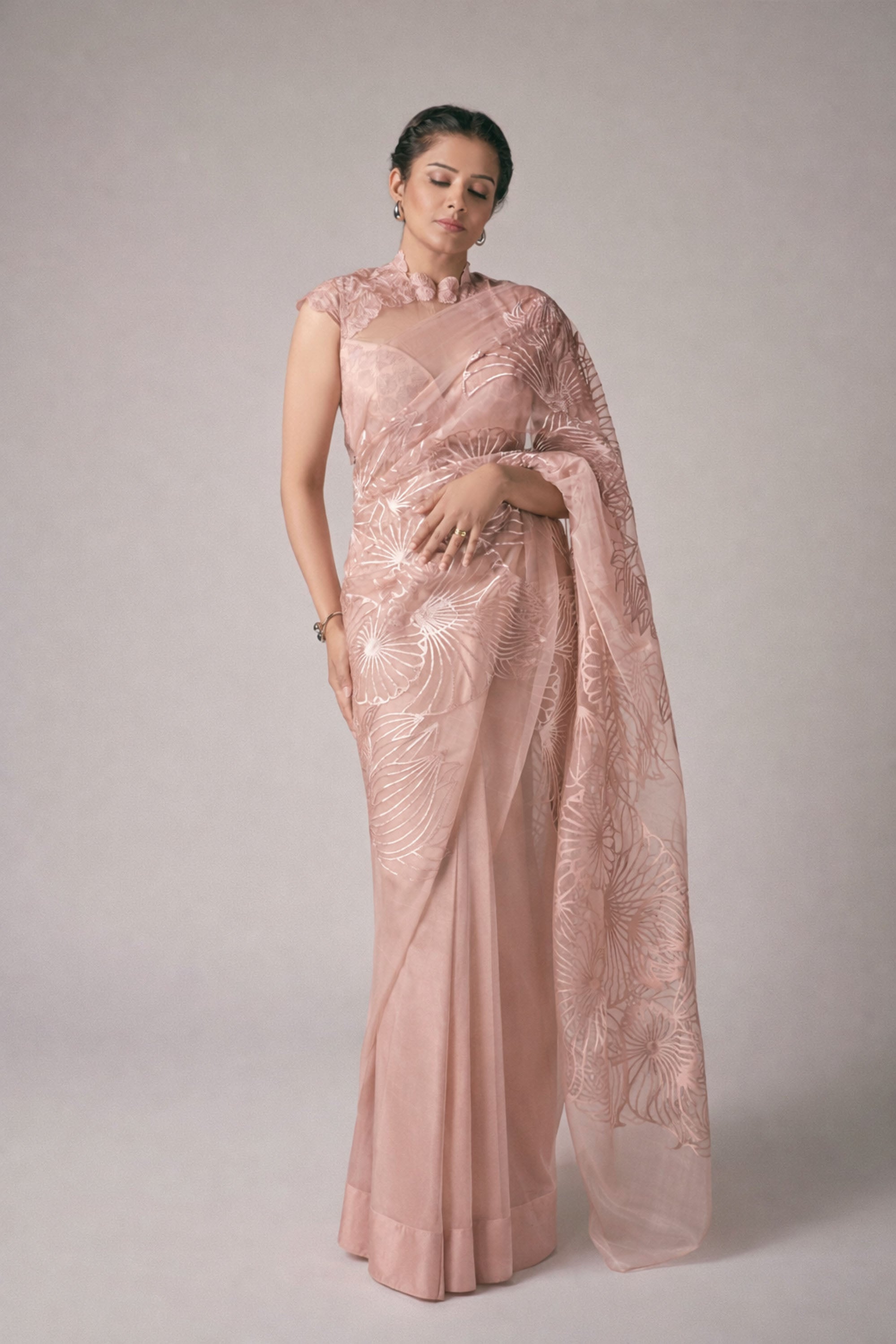 Rosegold geometric bloom saree