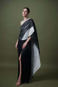 Wavy black and white saree