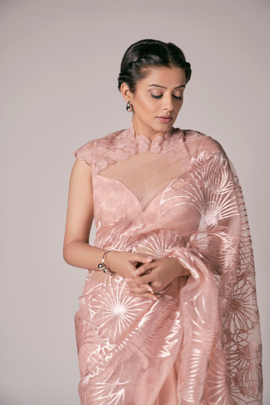 Rosegold geometric bloom saree