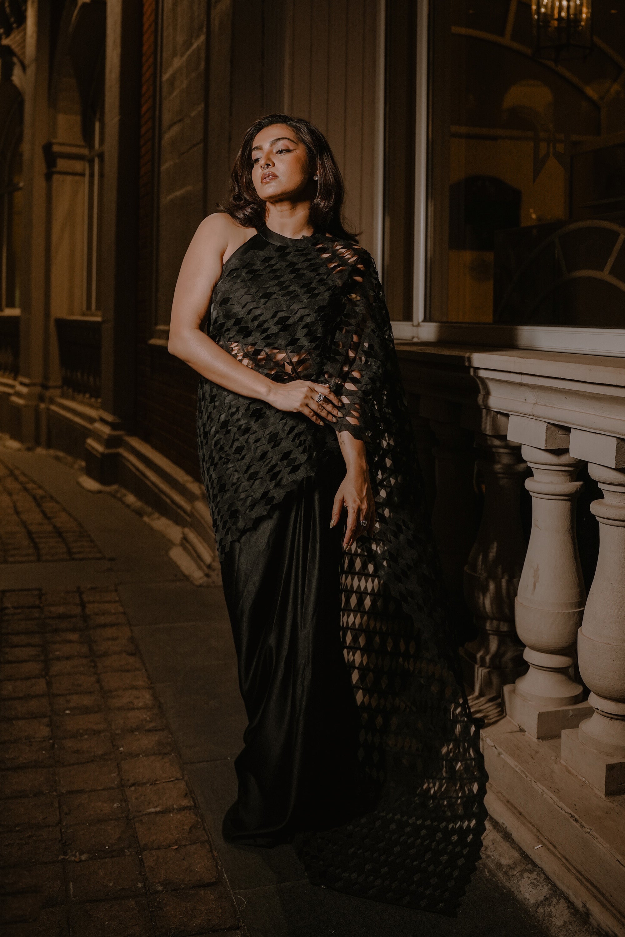 Beaded organza gauze saree