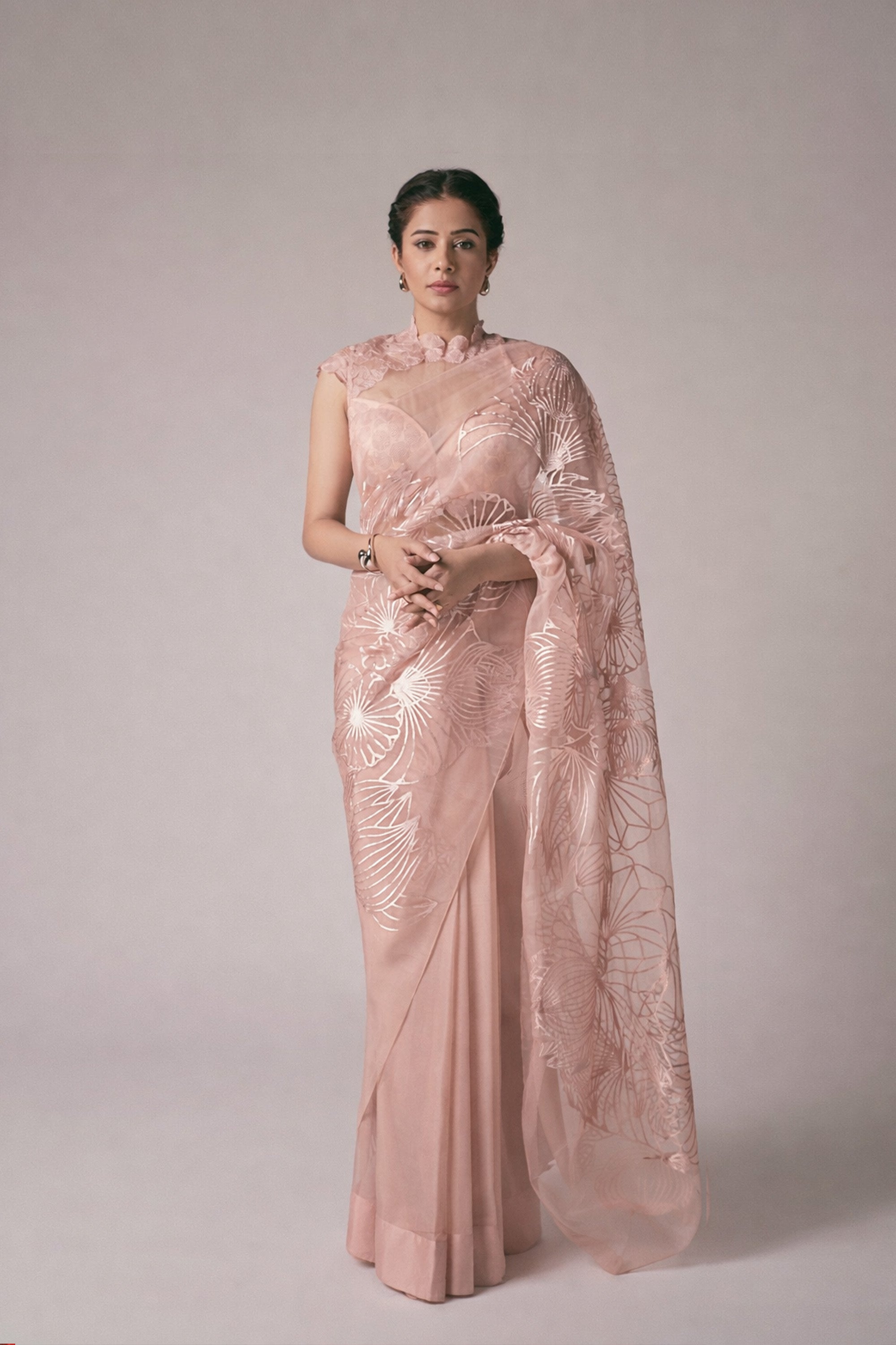 Rosegold geometric bloom saree