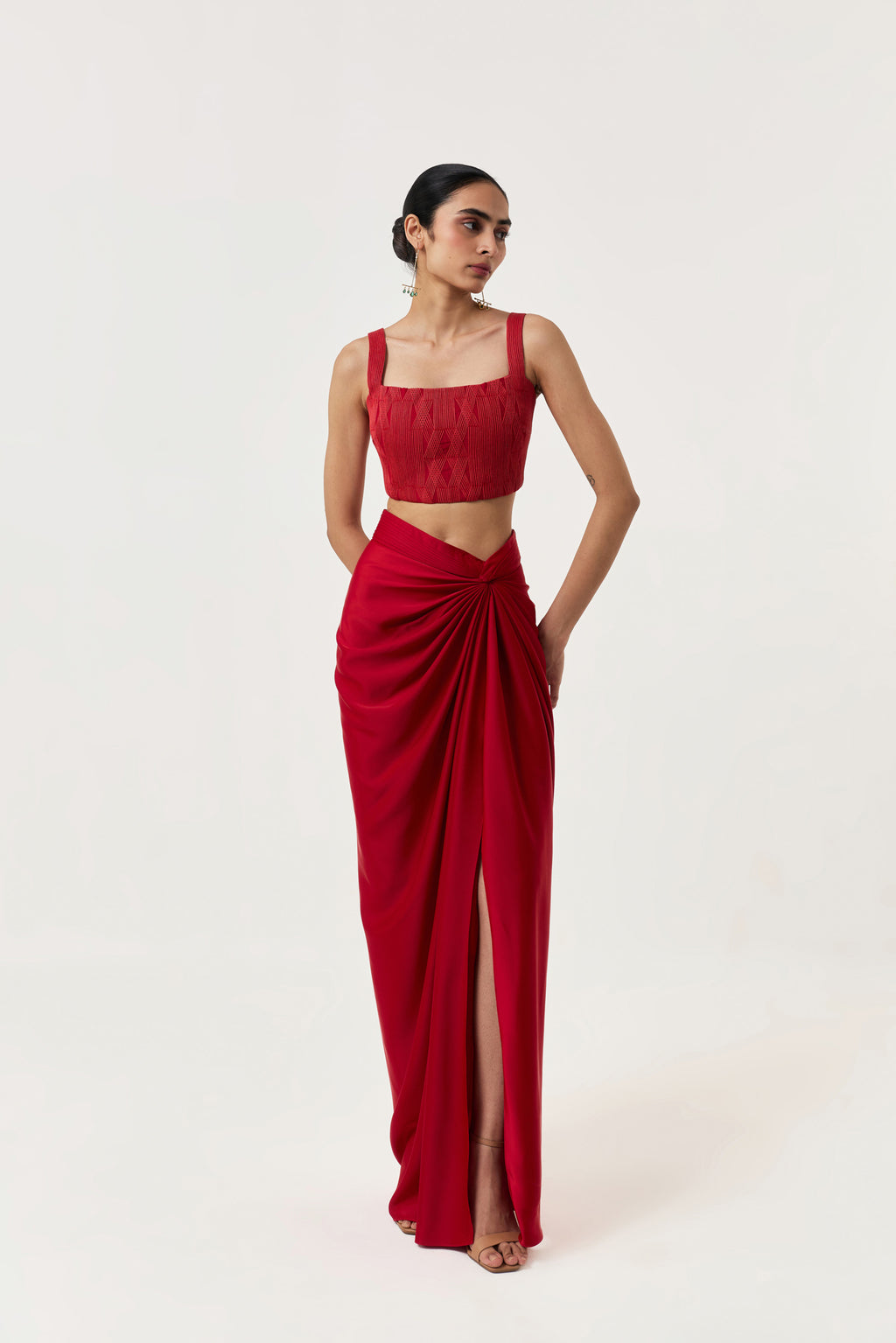 Entwined Corded Bustier Skirt Set - Red