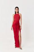 Entwined Corded Halter Top Skirt Set - Red