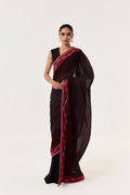Entwined Corded Saree with Striped Pallu - Black & Red