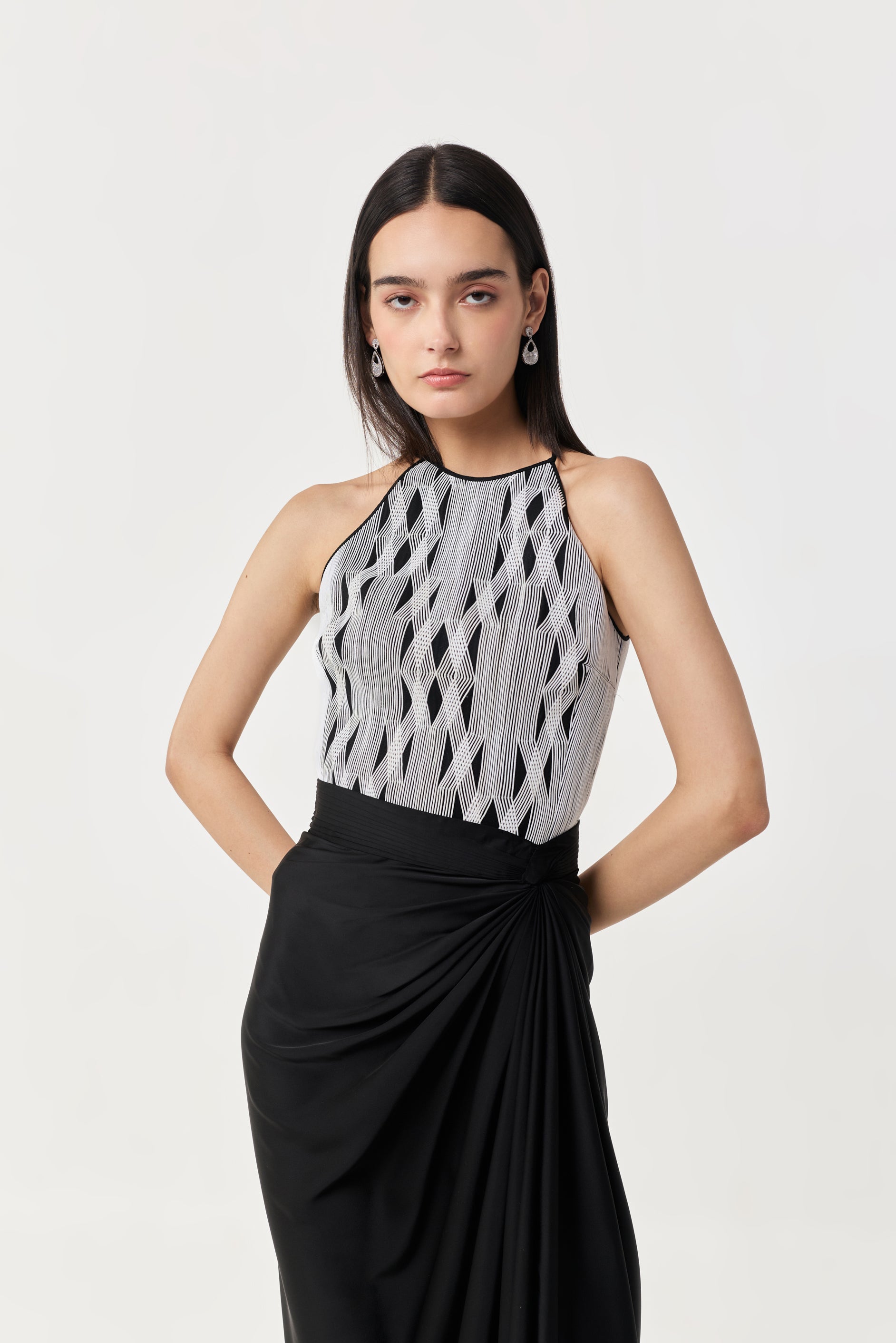 Entwined Corded Halter Top - Black & white
