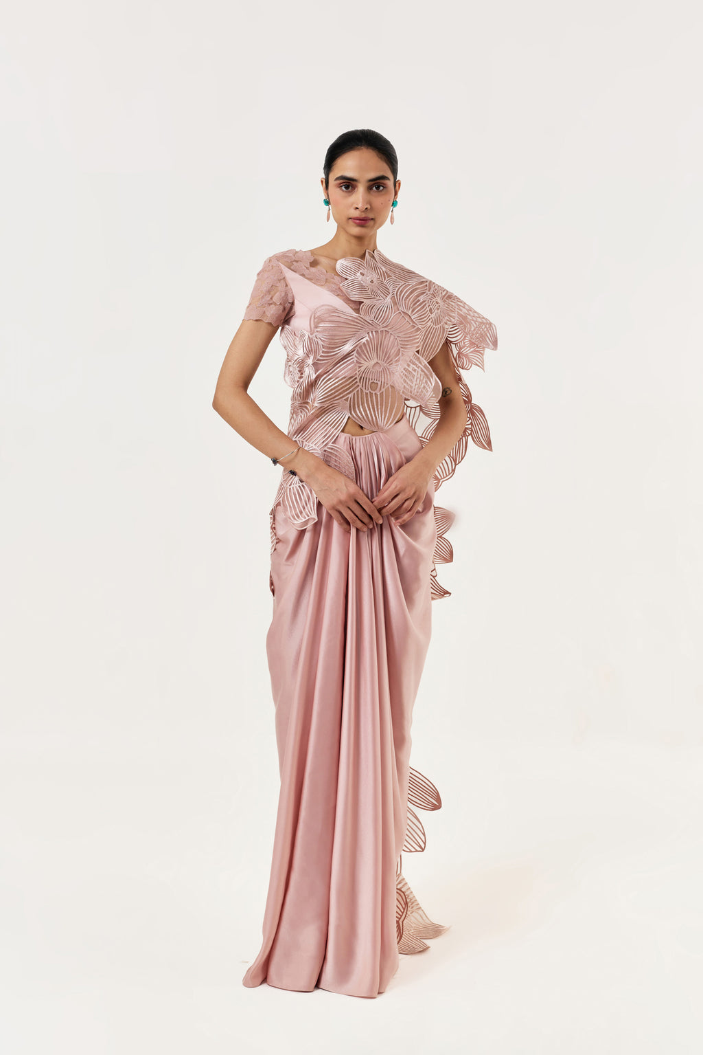 Orchid Gauze Saree Set - Rosegold