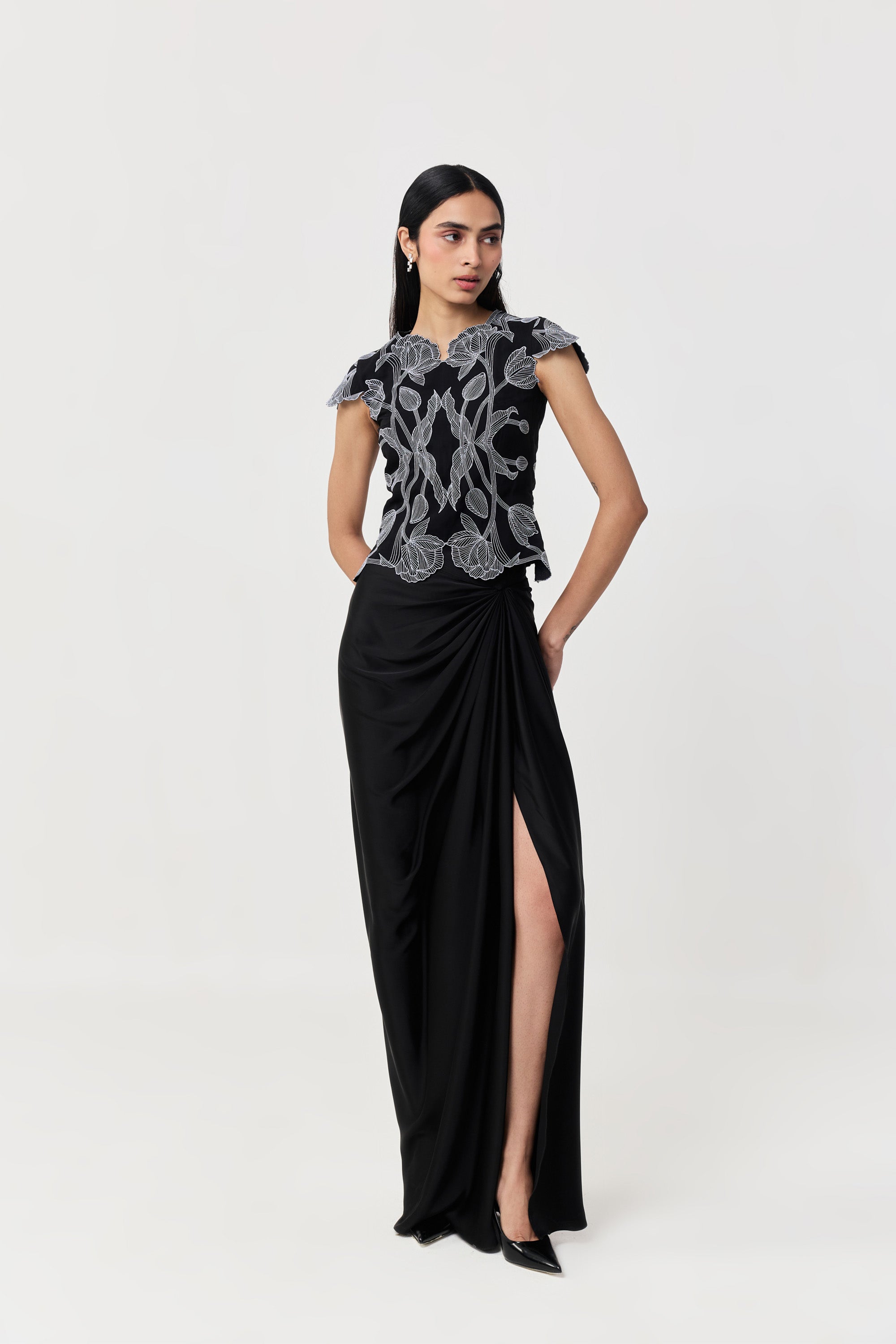 Draped Twist Skirt - Black