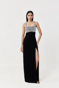 Entwined Corded Yoke Dress - Black & White