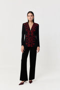 Wild Tulip Collarless Blazer Set - Black & Red