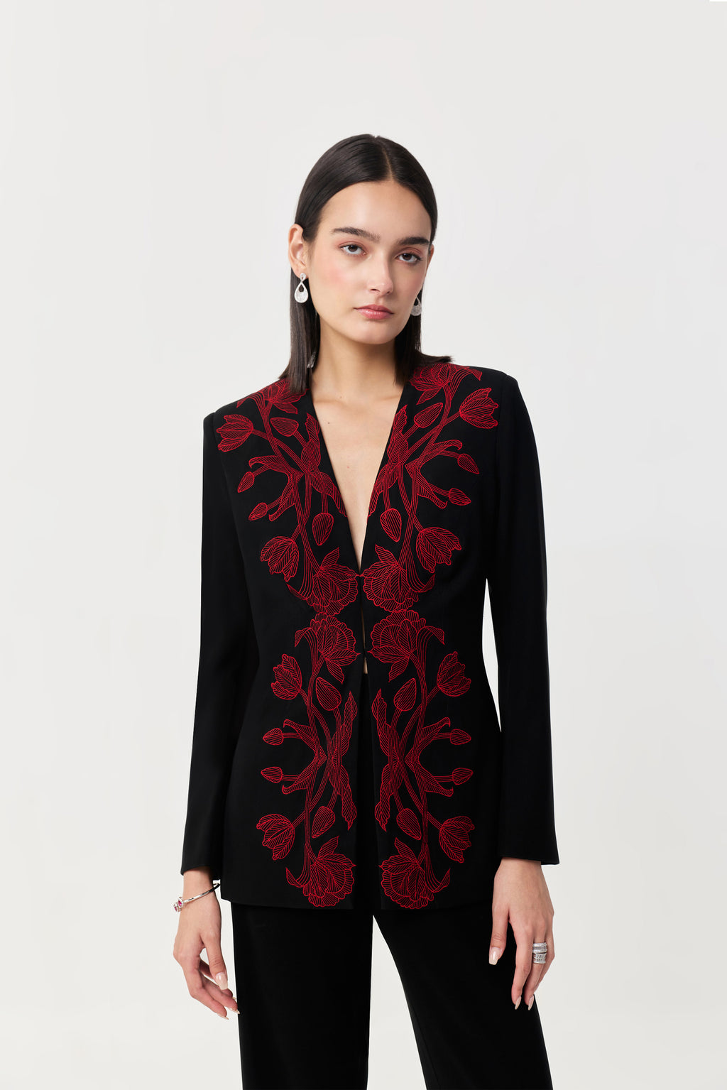 Wild Tulip Collarless Blazer - Black & Red