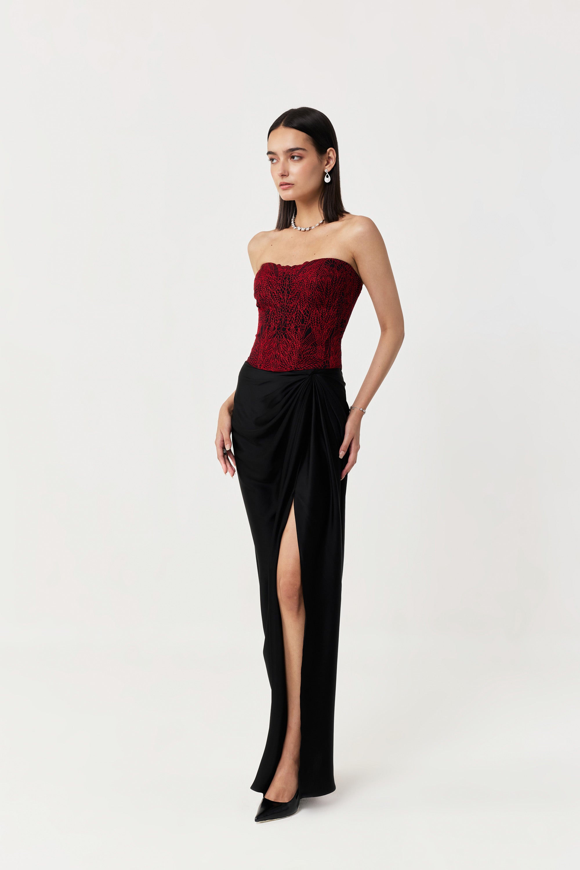 Moss Forest Embroidered Corset - Black & Red
