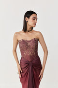 Moss Forest Applique' Corset - Maroon