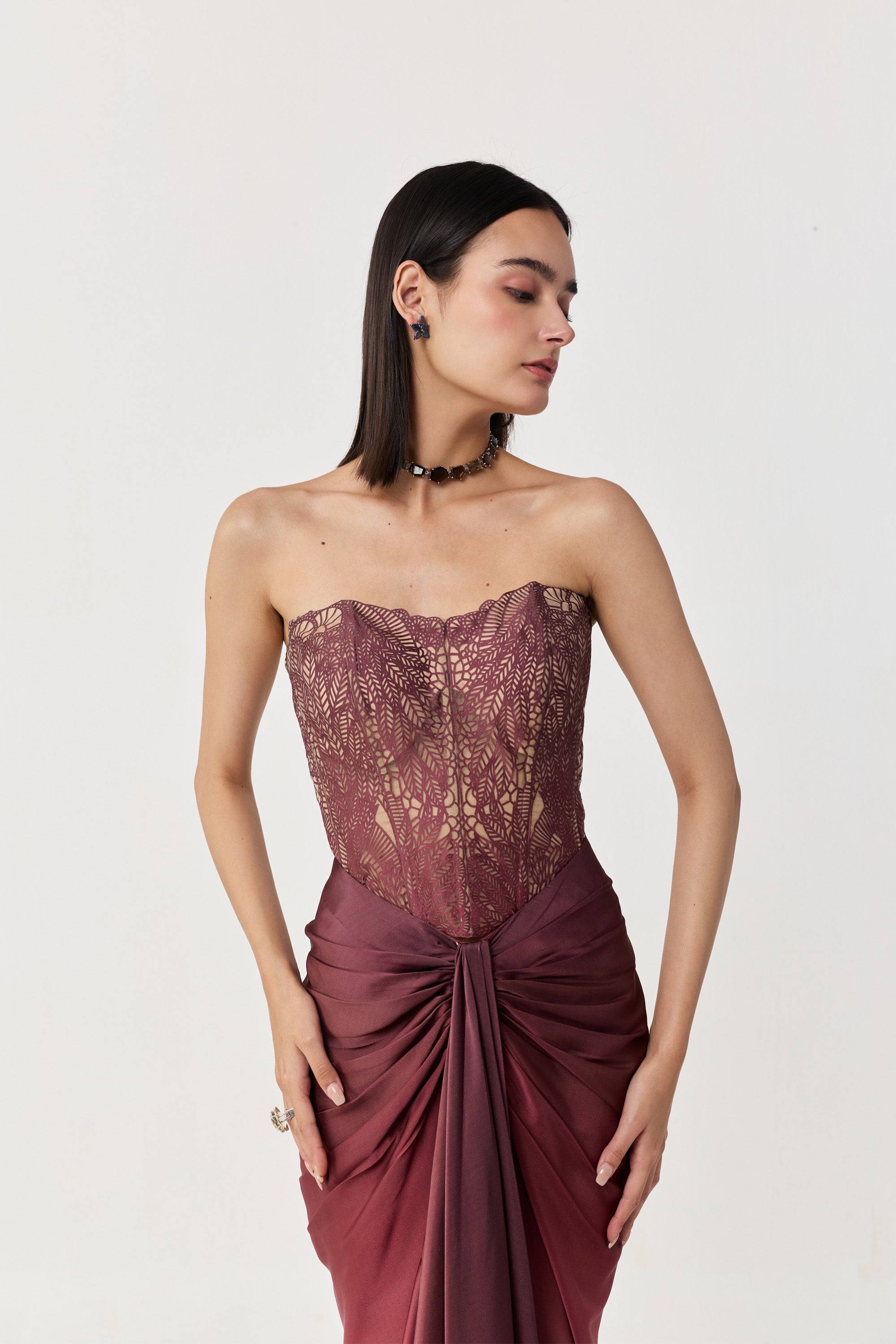 Moss Forest Applique' Corset - Maroon