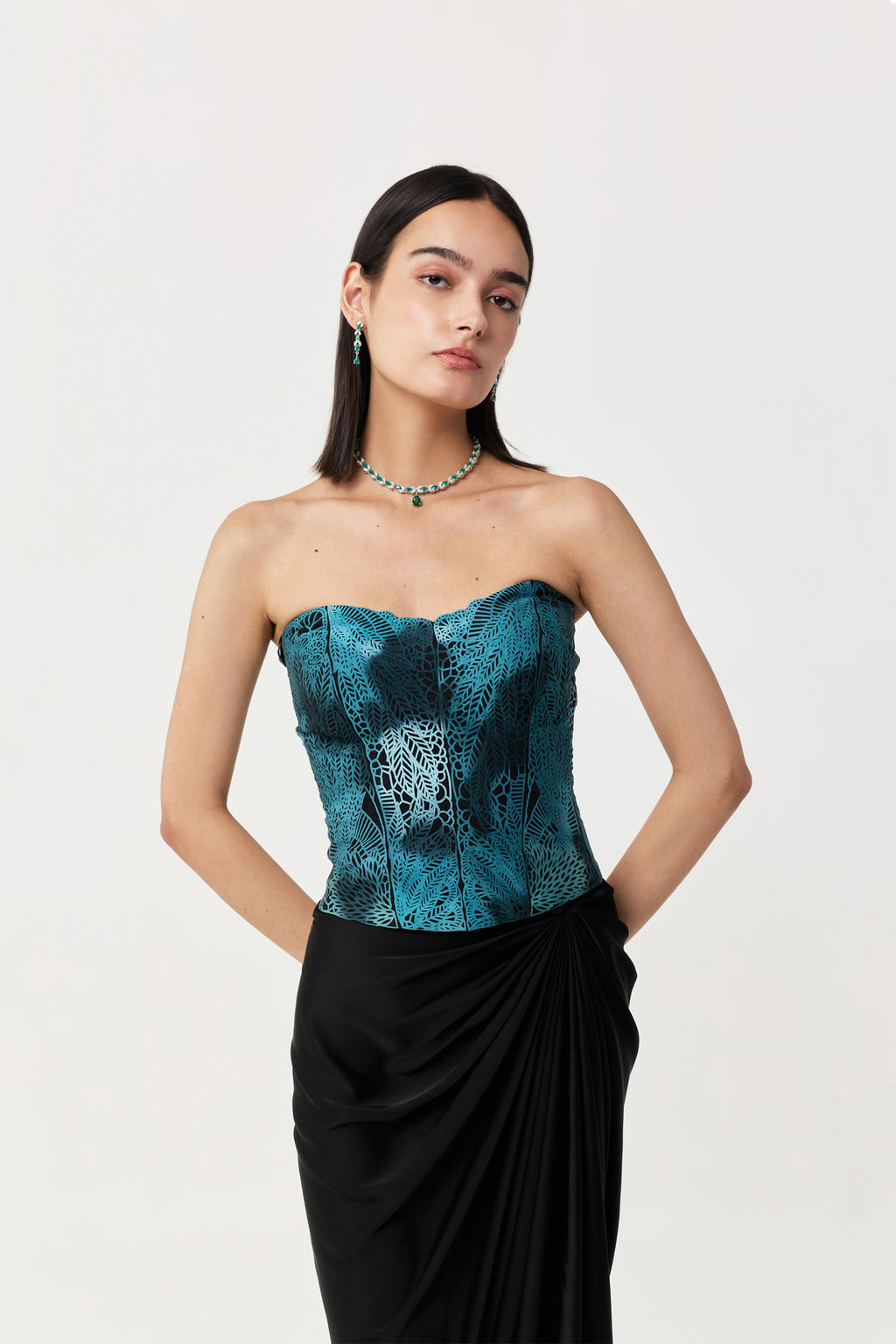 Moss Forest Applique' Corset - Emerald Teal