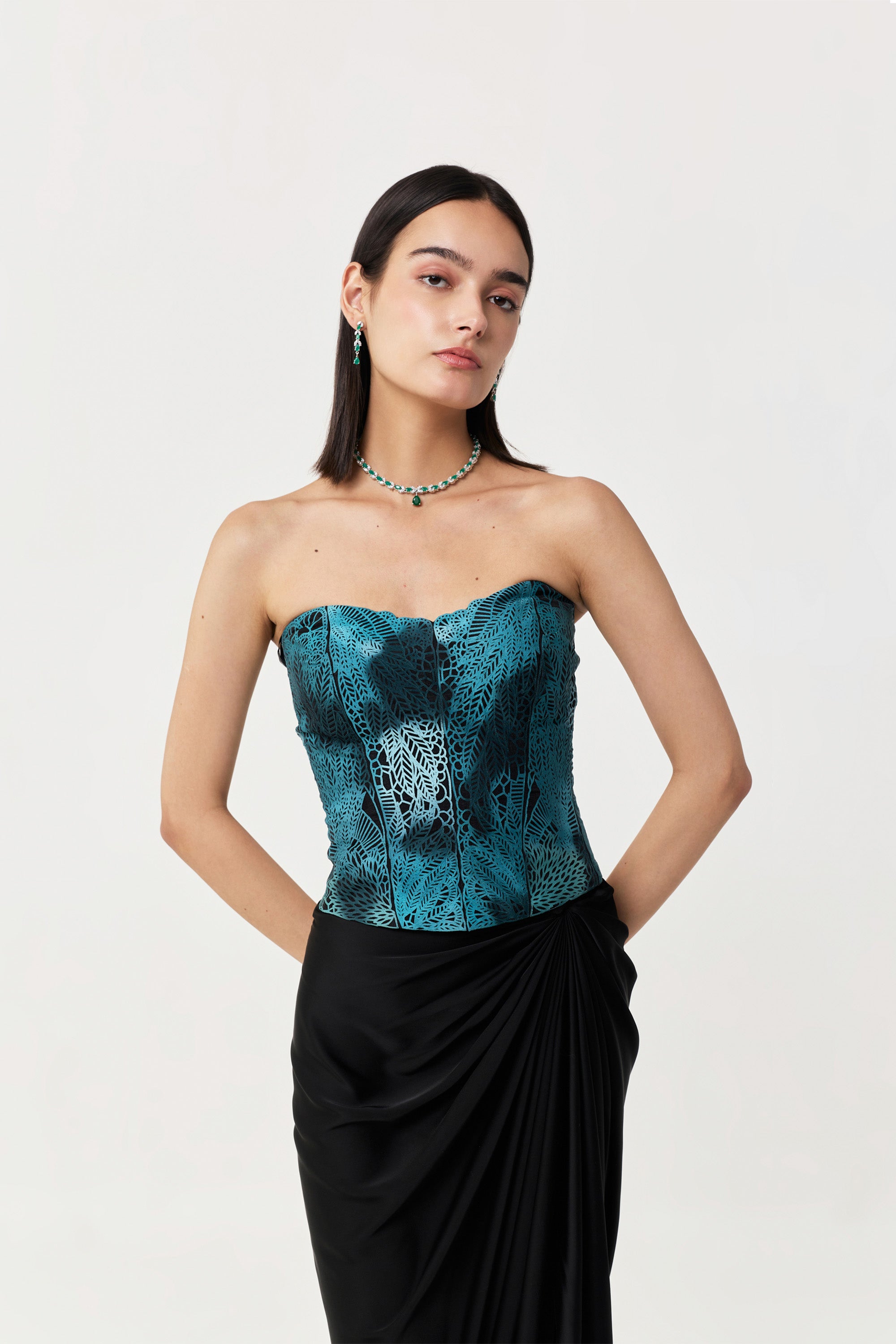 Moss Forest Applique' Corset - Emerald Teal