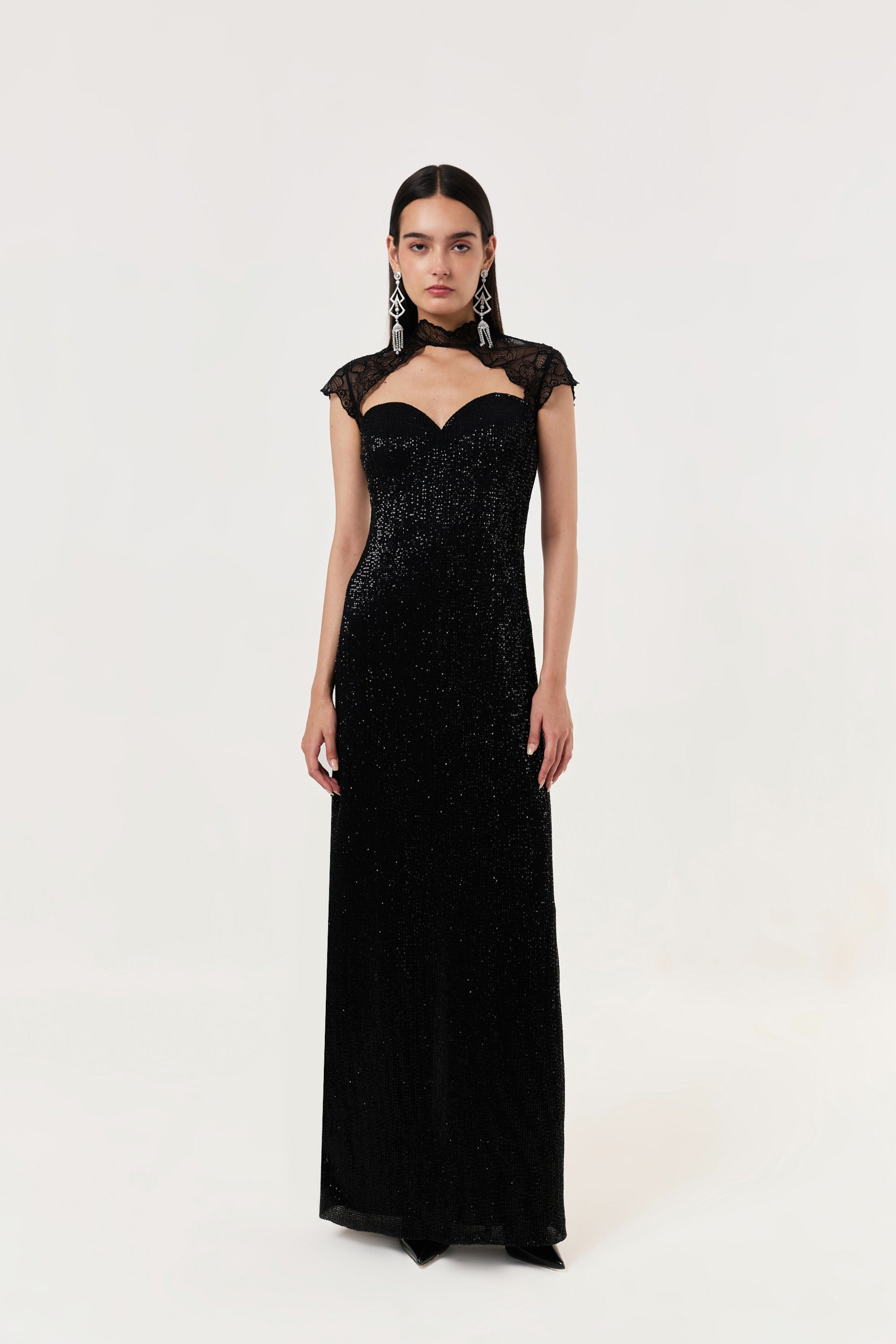 Midnight Lace Sequined Gown