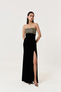 Geometric Dabka Strapless Dress