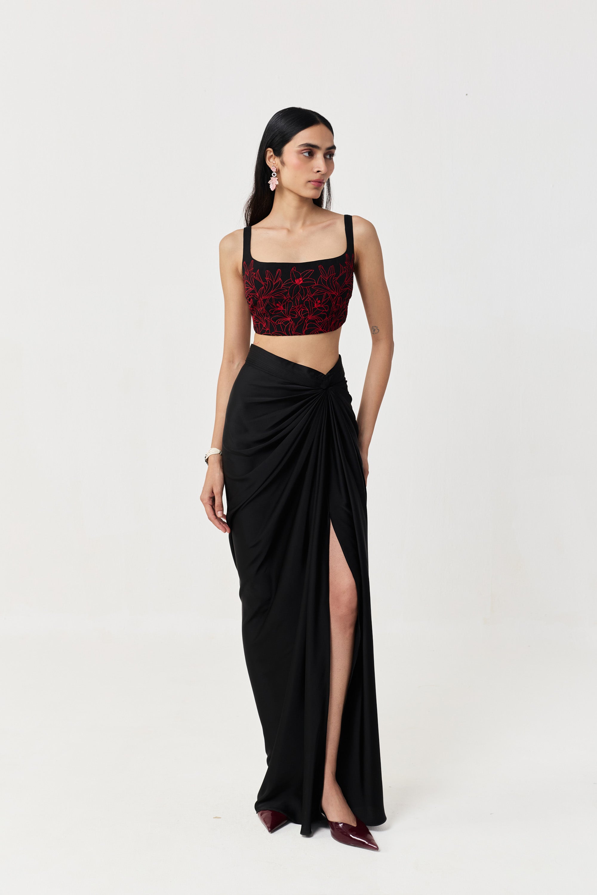 Wild Lily Bustier Skirt Set – Black & Red