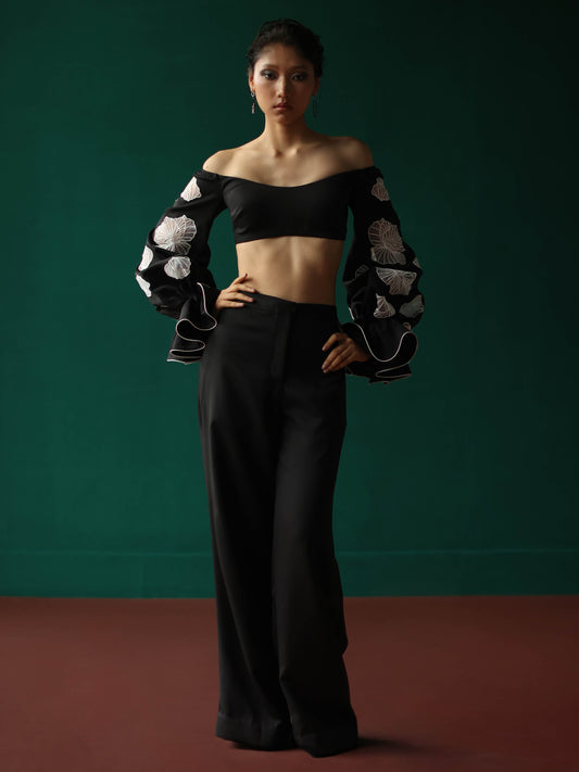 Off shoulder top with blouson sleeves