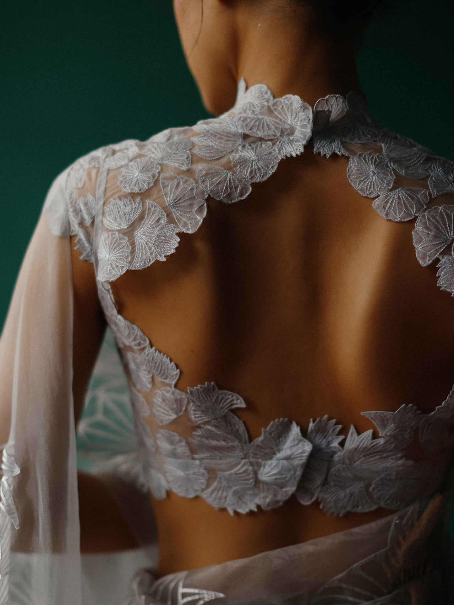 Lace- Inspired embroidered high neck blouse