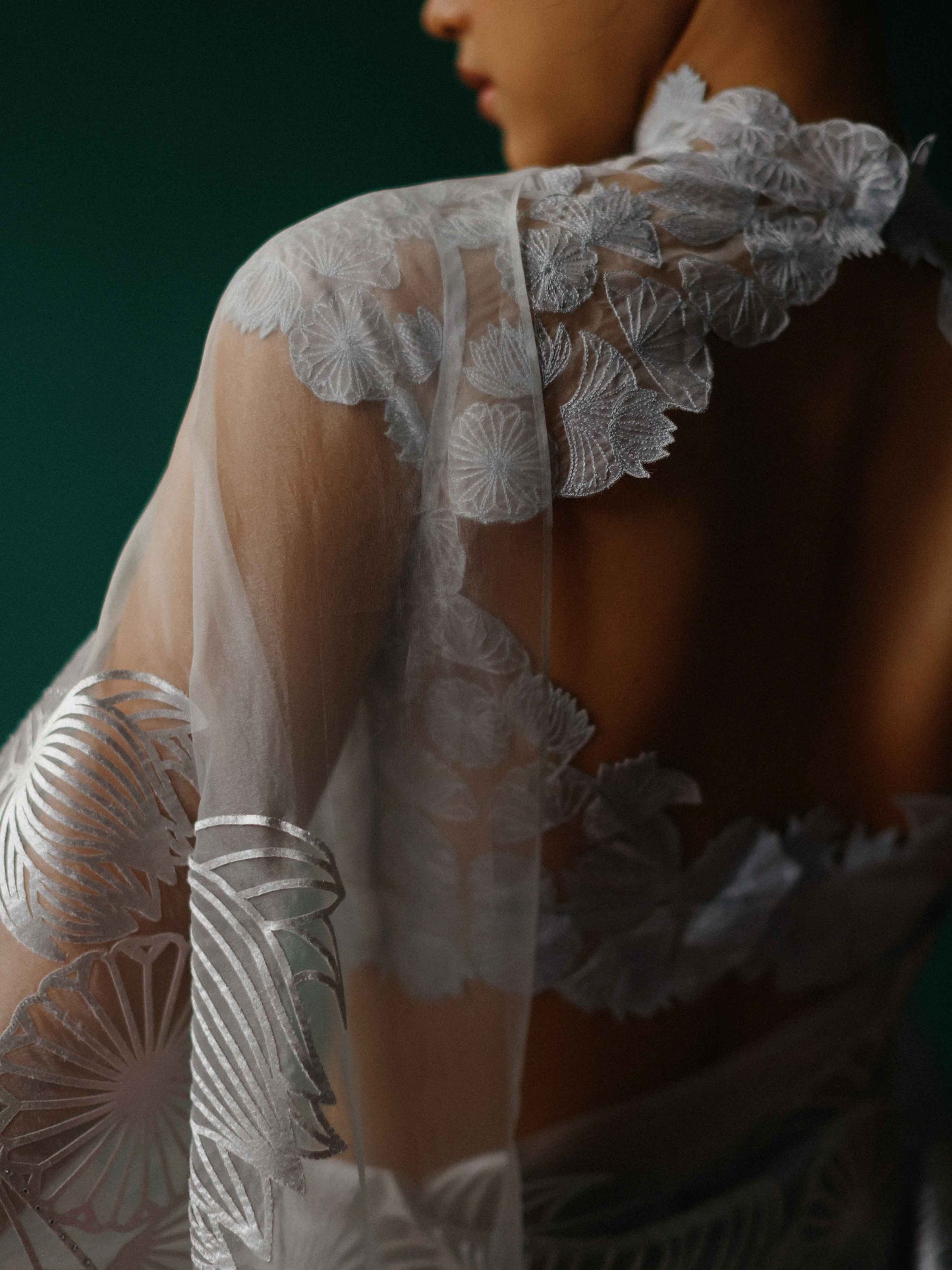 Lace- Inspired embroidered high neck blouse