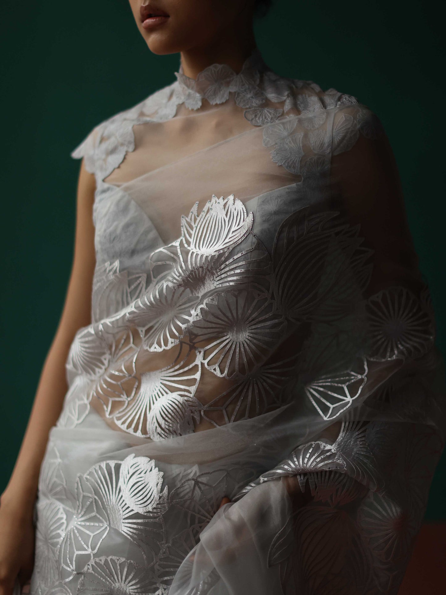 Silver crystal bloom saree