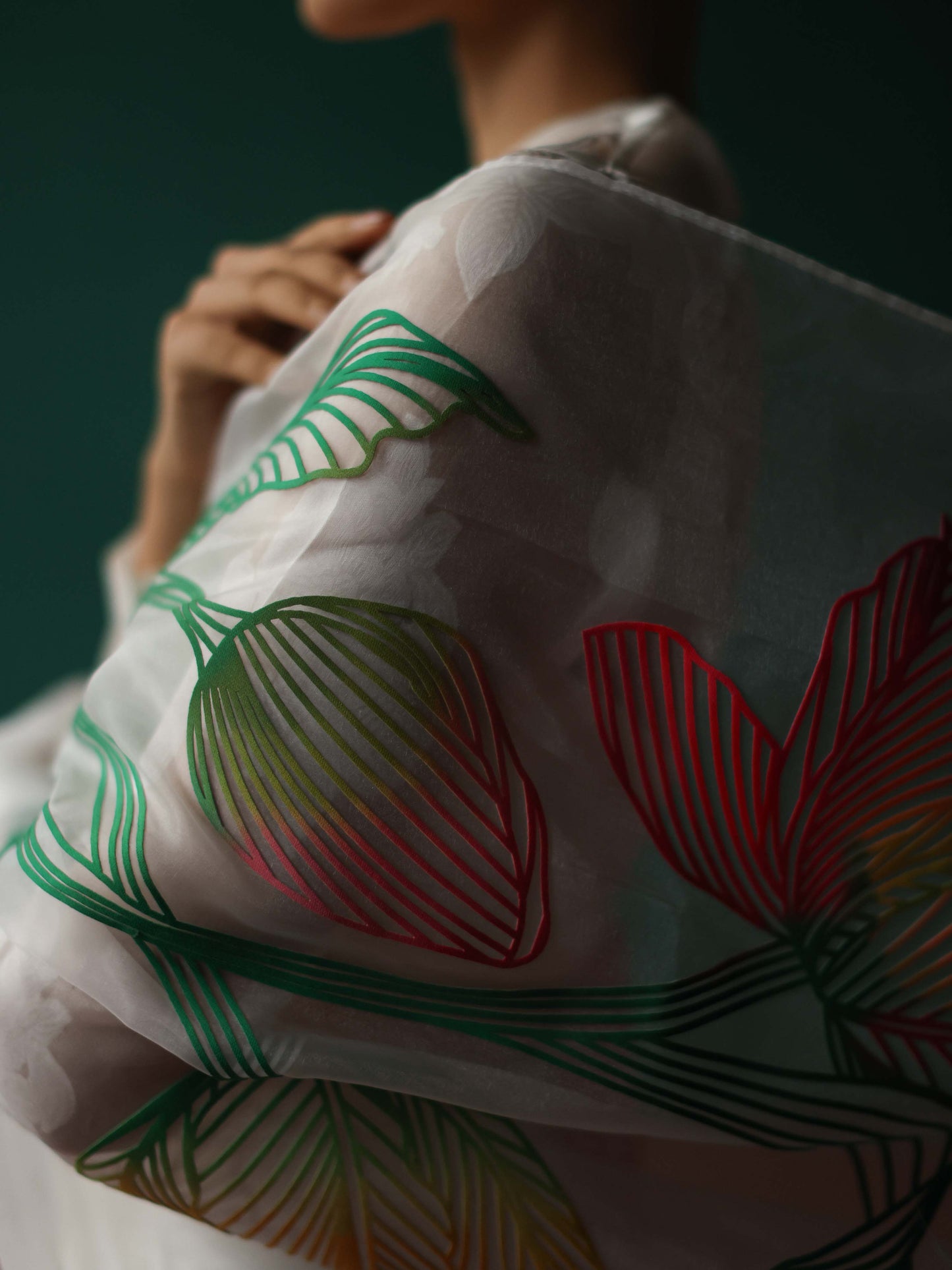 White saree with tulip applique'