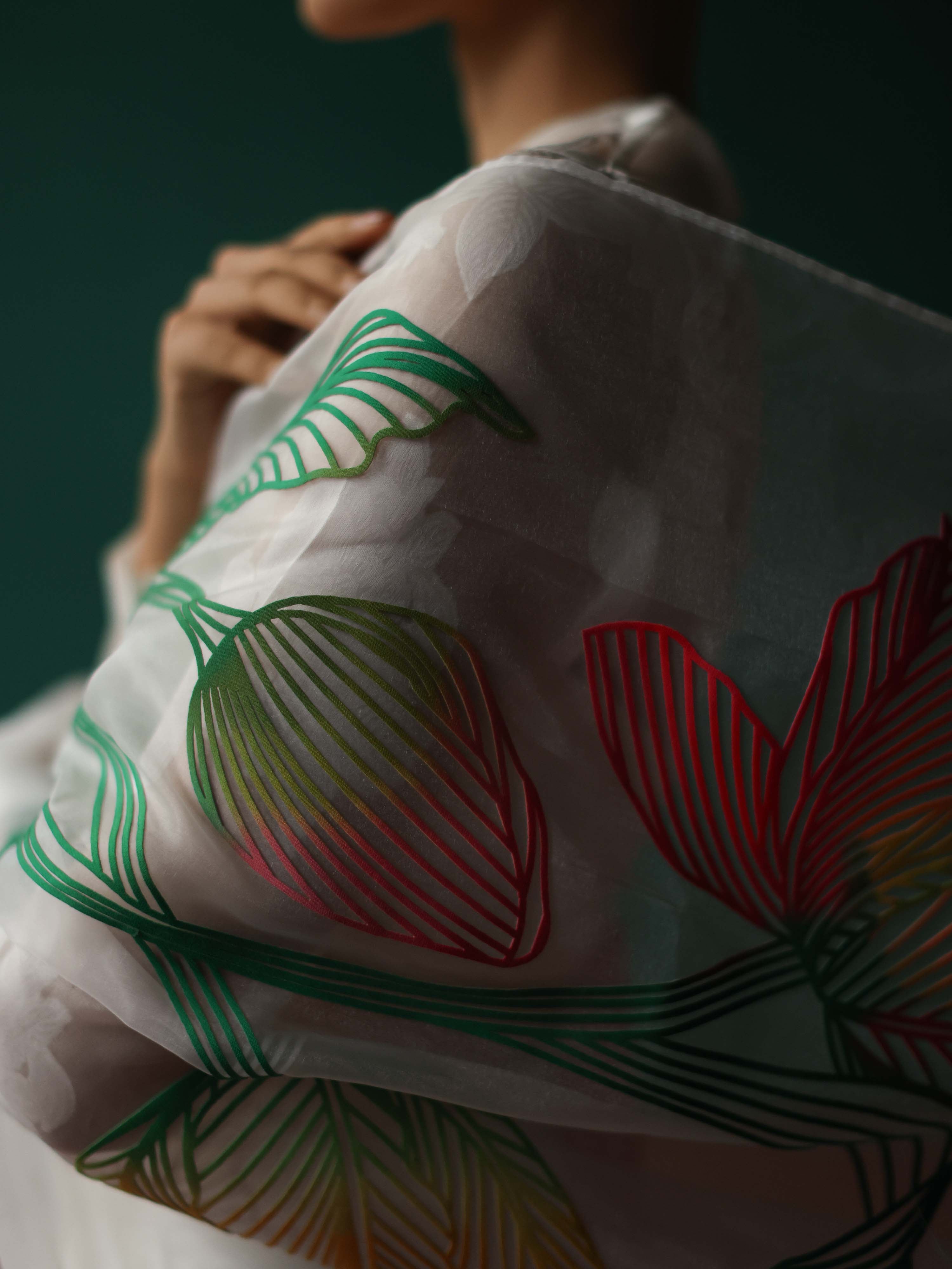 White saree with tulip applique