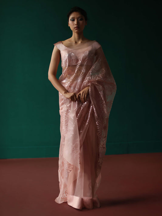 Rosegold geometric bloom saree