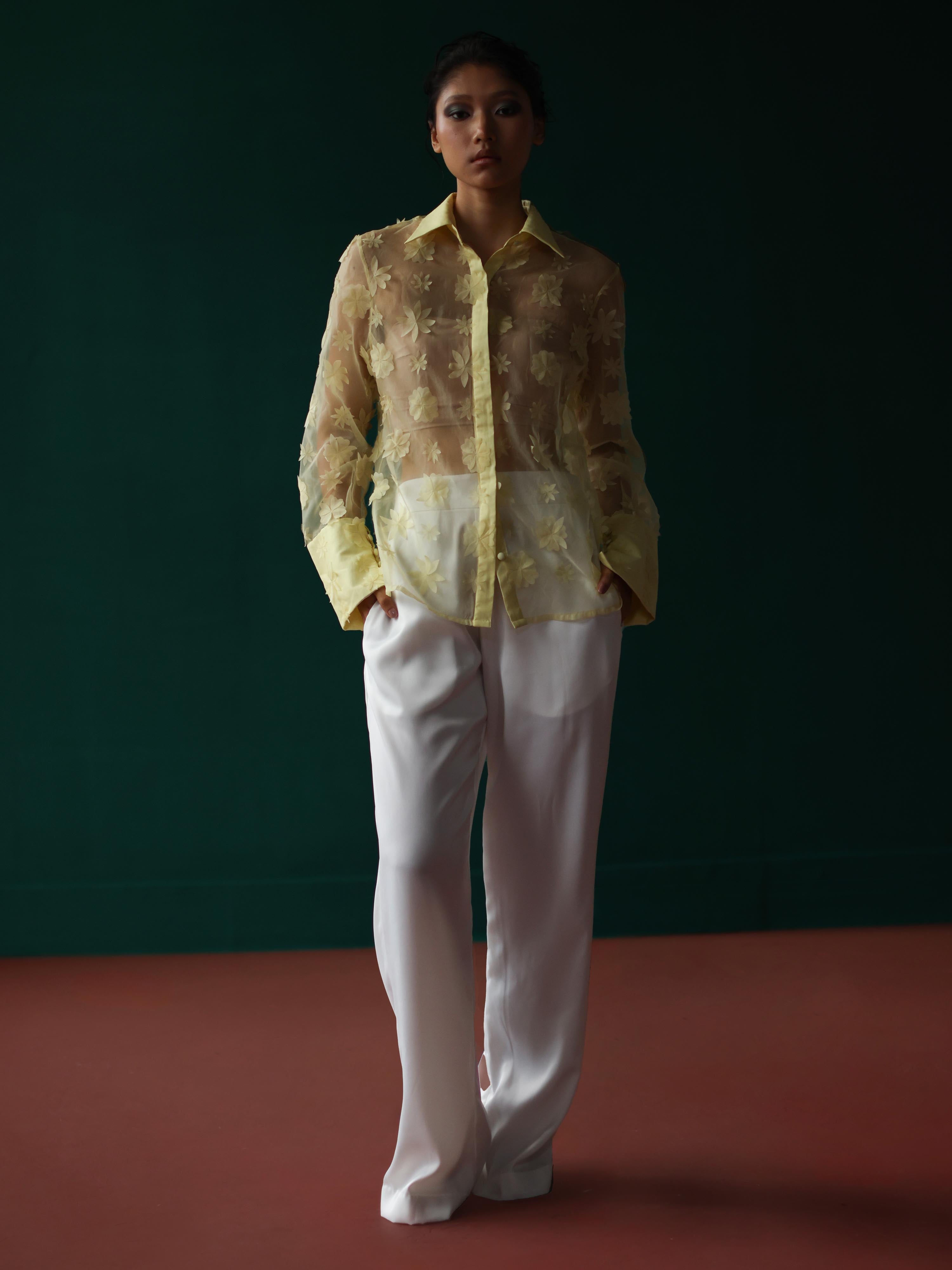 Lime organza bloom shirt