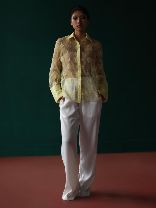 Lime organza bloom shirt