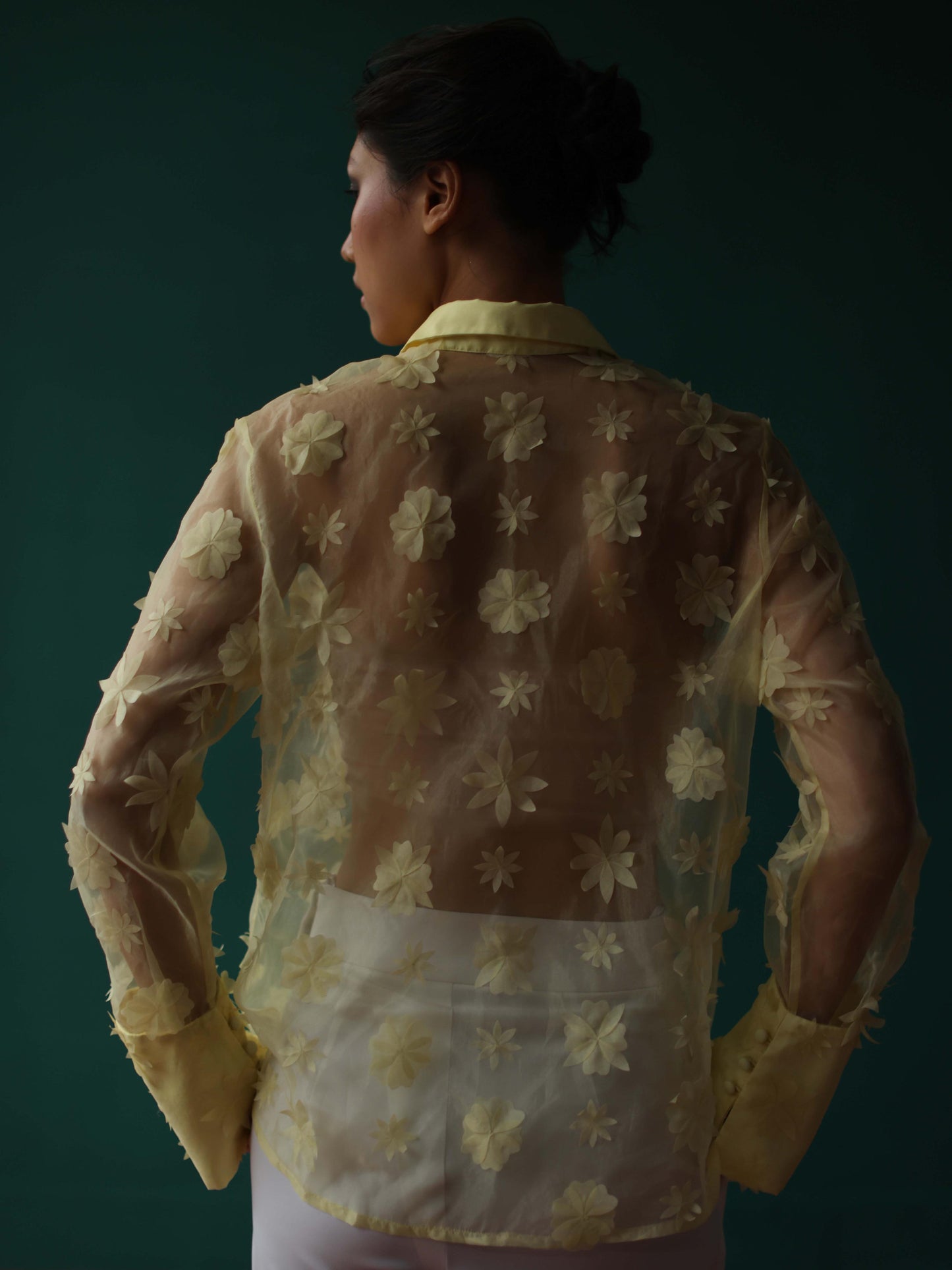 Lime organza bloom shirt