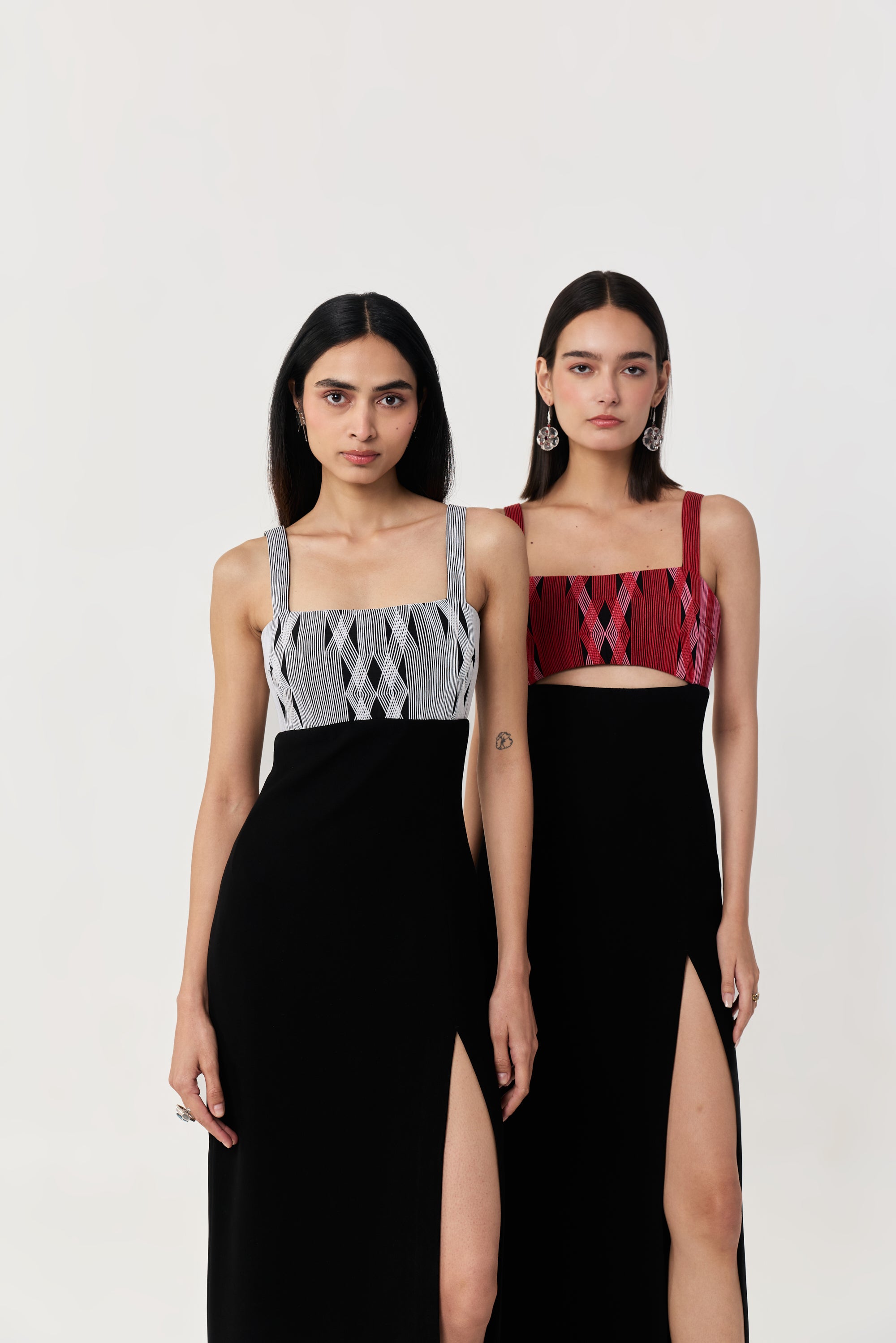 Entwined Corded Yoke Dress with Cutout - Black & Red